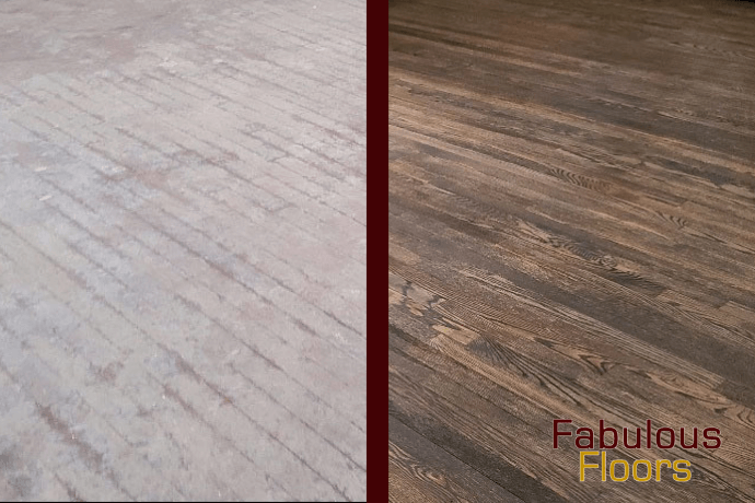 Before and after hardwood floor refinishing in Morristown, NJ