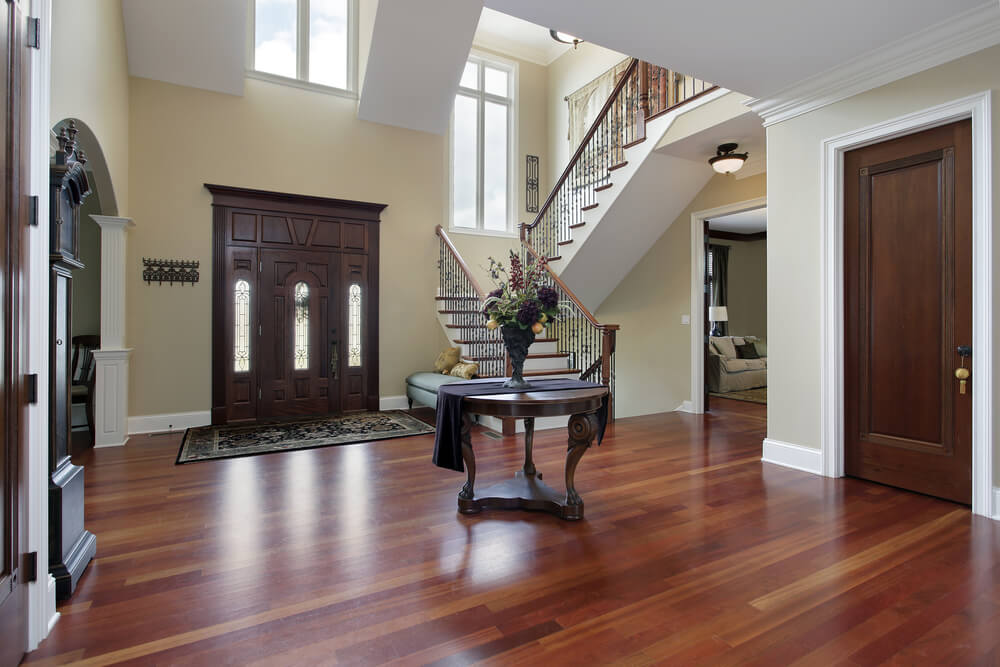 a refinished entry way hardwood floor