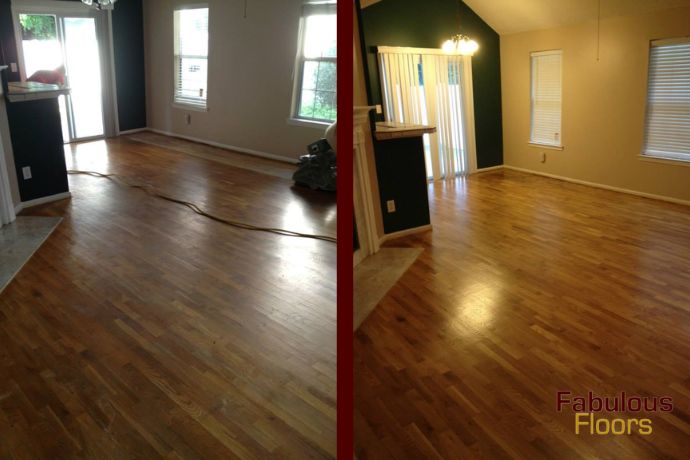 before and after of a hardwood floor refinishing project in central jersey
