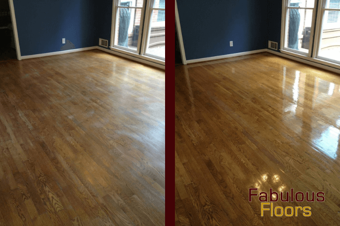 before and after a hardwood refinishing service in edison township, nj