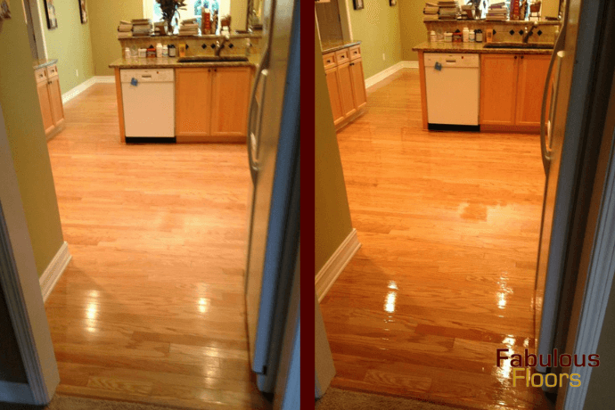 before and after hardwood refinishing in a millville kitchen